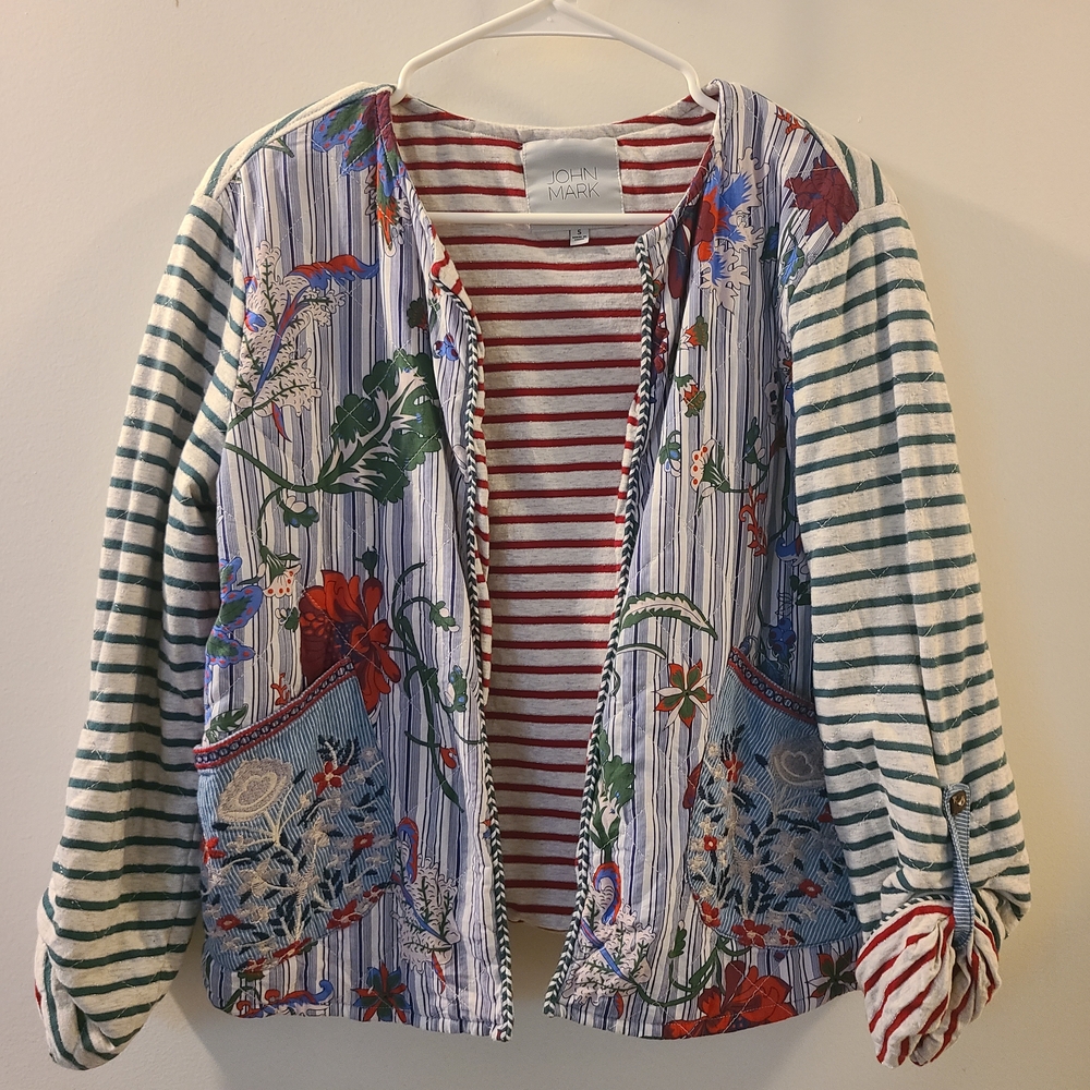 John Mark Multicolor Floral Striped Blazer
